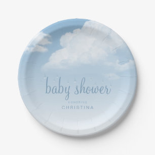 Fluffy Clouds Raindrops Baby Shower Paper Plate