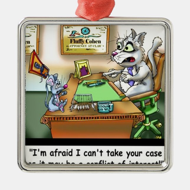 Fluffy Cohen Atty @Claw Funny Cat & Lawyer Metal Ornament (Front)