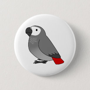 Fluffy congo african grey parrot cartoon drawing 2 inch round button