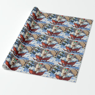 Fluffy Coton de Tulear Dog Vintage Christmas Sled  Wrapping Paper