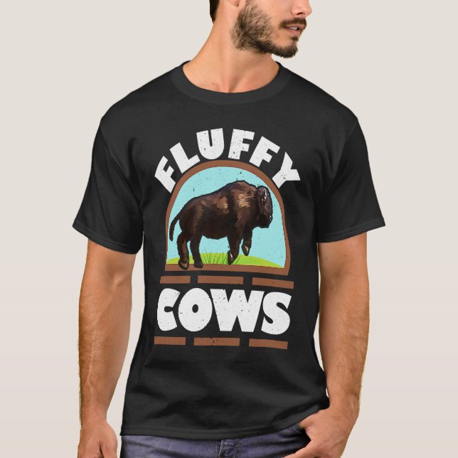Fluffy Cows Wildlife Animal Bull Bison  Buffalo T-Shirt (Front)