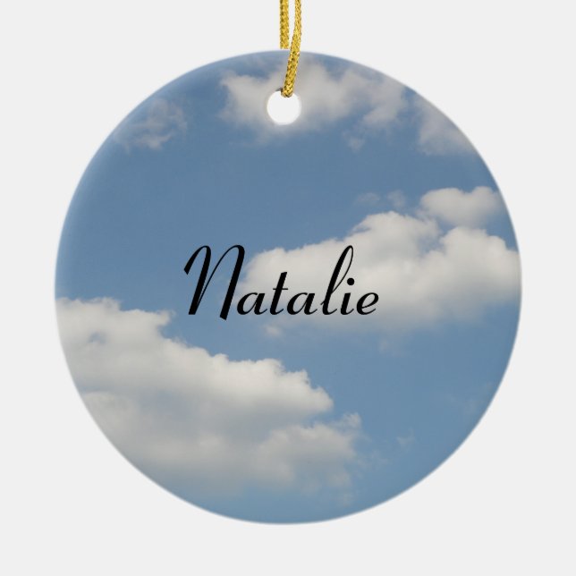 Fluffy Cumulus Clouds Personalized Message Pendant Ceramic Ornament (Front)