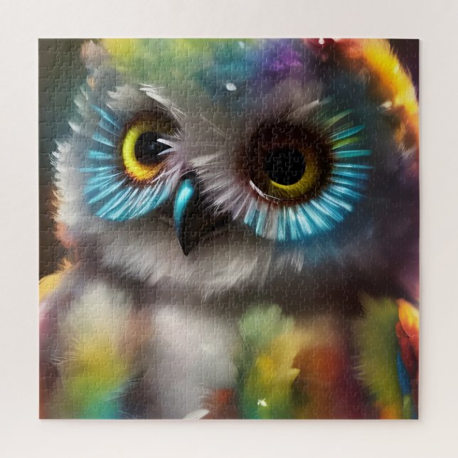 Fluffy Cute Colourful Owl Jigsaw Puzzle (Vertical)