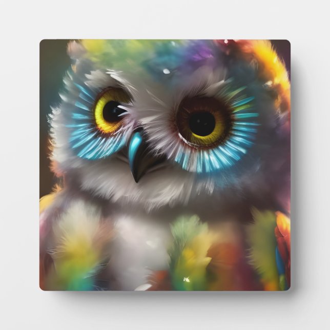 Fluffy Cute Colourful Owl Plaque (Front)