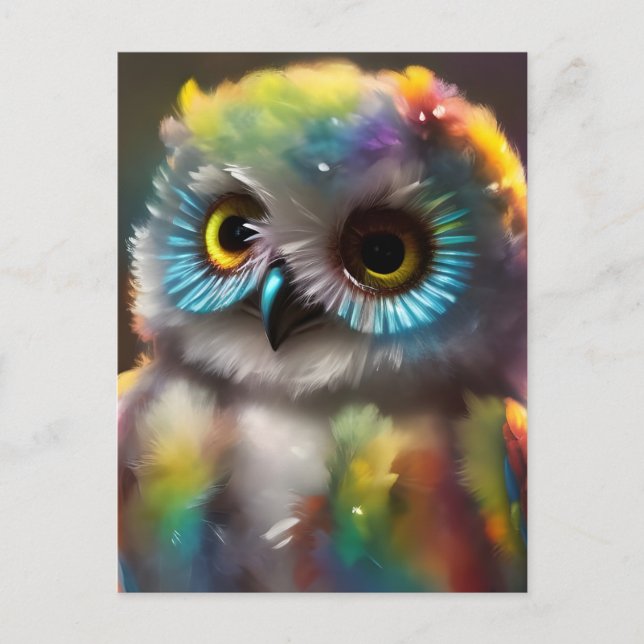 Fluffy Cute Colourful Owl Postcard (Front)
