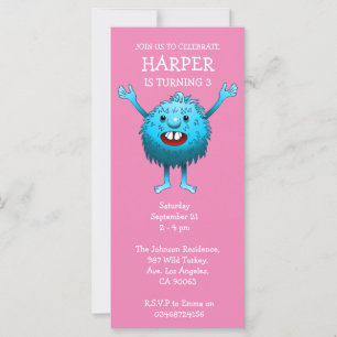 Fluffy Cute Monster Birthday Invitation