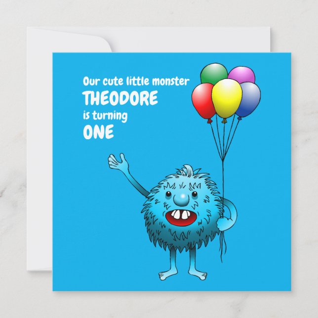 Fluffy Cute Monster Invitation Anniversaire (Devant)