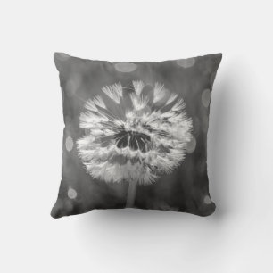 Fluffy Dandelion Black and White Flower Cotton Throw Pillow