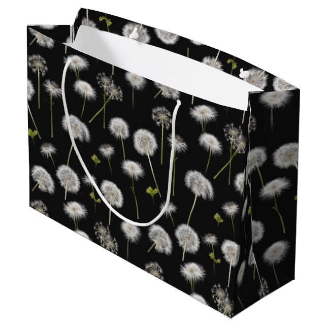 Fluffy Dandelions On Black Large Gift Bag (Back Angled)