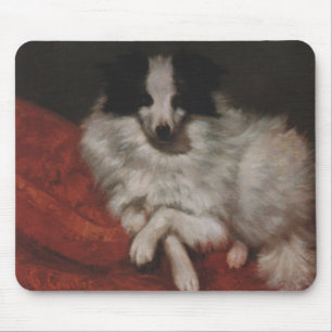 Fluffy Dog Sitting on a Cushion (Gustave Courbet) Mouse Pad