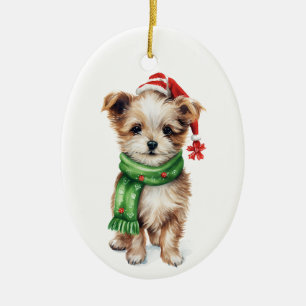 Fluffy Dog with Scarf Ornament – Cozy Holiday 