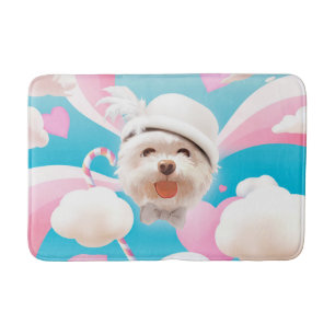 Fluffy Dog with White Hat Bath Mat