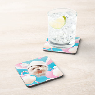 Fluffy Dog with White Hat Coaster