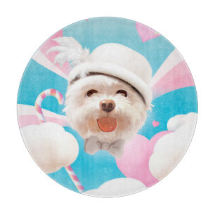 Fluffy Dog with White Hat Cutting Board