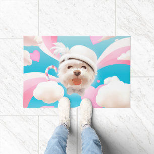 Fluffy Dog with White Hat Doormat