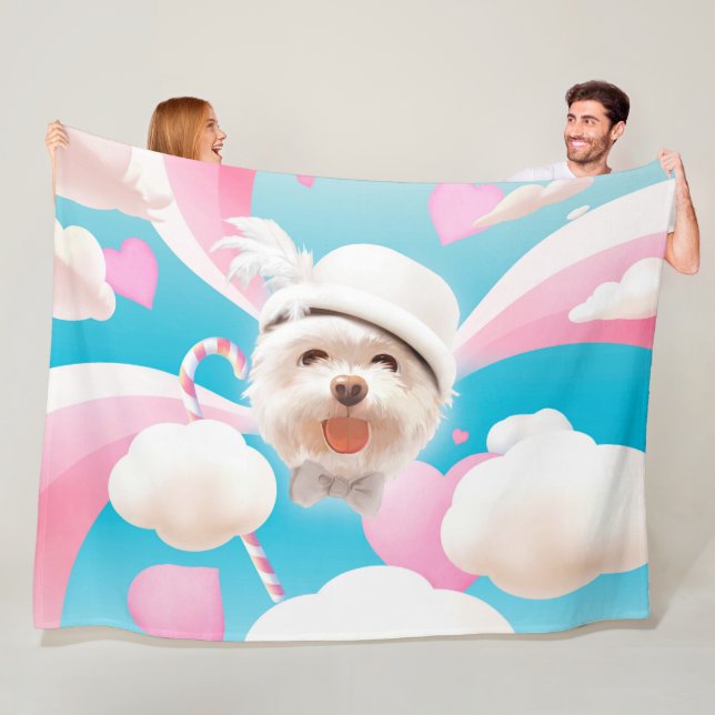 Fluffy Dog with White Hat Fleece Blanket (In Situ)