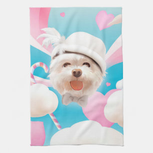 Fluffy Dog with White Hat Kitchen Towel