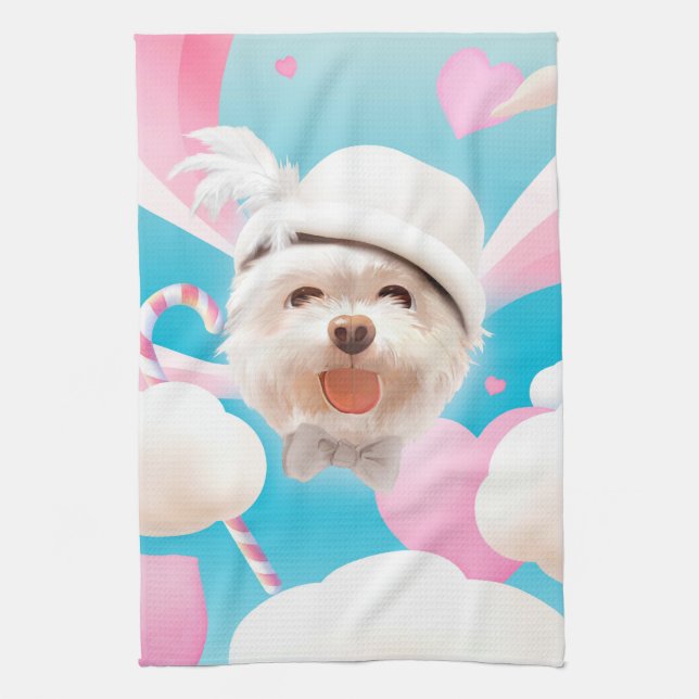 Fluffy Dog with White Hat Kitchen Towel (Vertical)