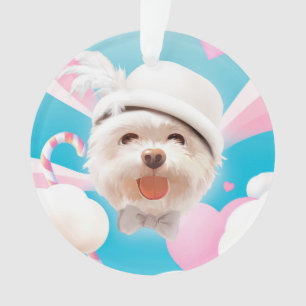 Fluffy Dog with White Hat Ornament