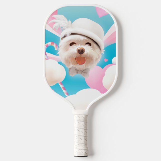 Fluffy Dog with White Hat Pickleball Paddle (Front)