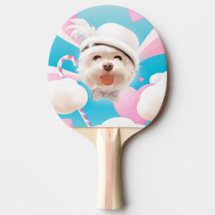 Fluffy Dog with White Hat Ping Pong Paddle