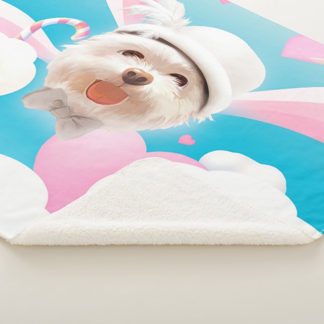 Fluffy Dog with White Hat Sherpa Blanket (3/4)