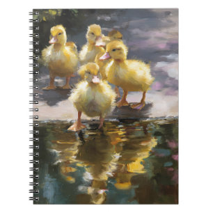 Fluffy Ducklings Pond Reflection Art Notebook
