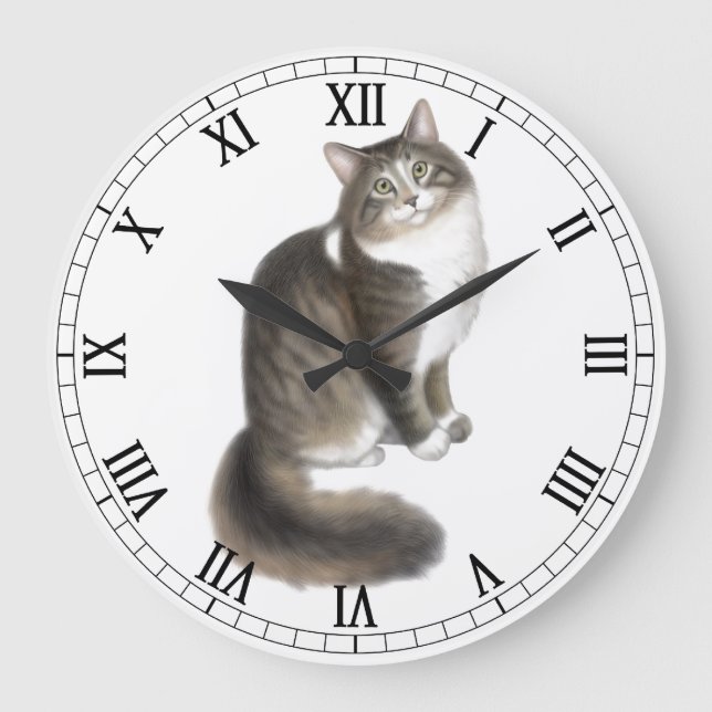 Fluffy Duffy Cat Wall Clock (Front)