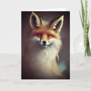 Fluffy Fantasy Red Fox Watercolor Card