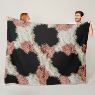 Fluffy Faux Fur Abstract Cow Print - Cozy Pastel Fleece Blanket