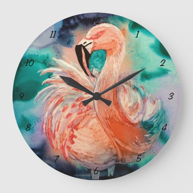 Fluffy Flamingo Large Clock (Front)