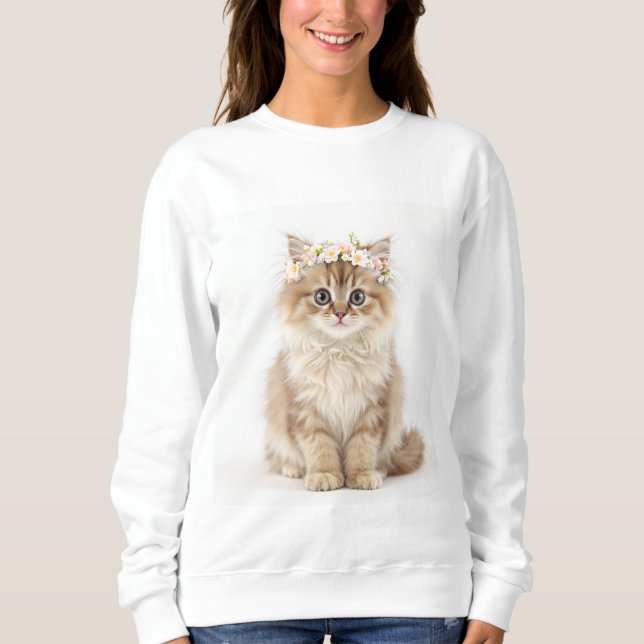 "Fluffy Flower Crown Cat Sweatshirt" Sweatshirt (Front)