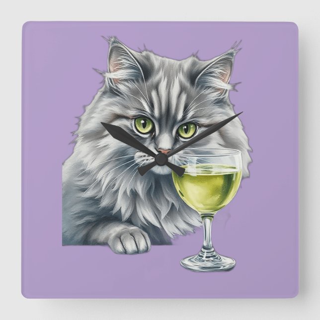 Fluffy  Friend and Absinthe Square Wall Clock (Front)