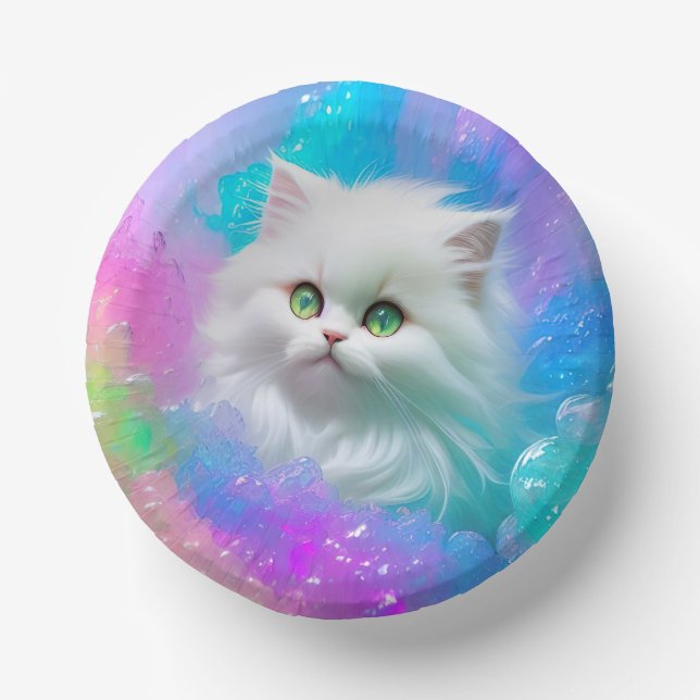 Fluffy Fun Kitten Meowgical Girly Birthday Paper Plate (Front)