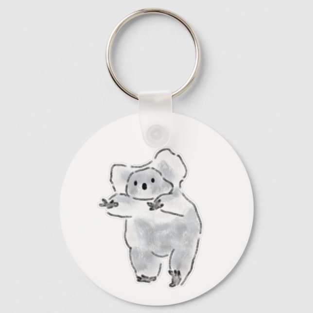 Fluffy Grey Koala Reaching Out Arms Keychain (Front)