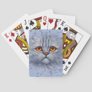 Fluffy Grey Tabby Cat Kitten Face Playing Cards
