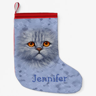 Fluffy Grey Tabby Cat Kitten Face Small Christmas Stocking