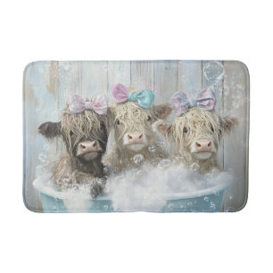 Fluffy Highland Calves Bubble Bath Farmhouse Scene Mat