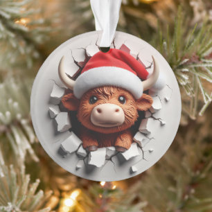 Fluffy Highland Cow Festive Ornament