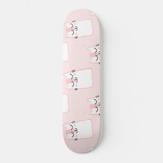 Fluffy Kawaii Strawberry Marshmallow Kitties Skateboard (Front)