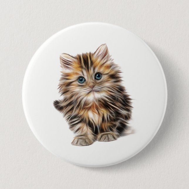 Fluffy Kitten 3 Inch Round Button (Front)