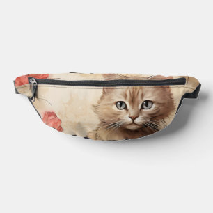 Fluffy kitten and flowers fanny pack