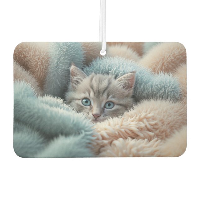 Fluffy Kitten in a Soft Blanket Air Freshener (Front)