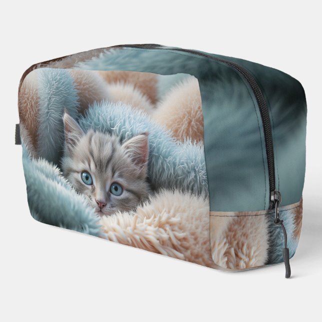 Fluffy Kitten in a Soft Blanket Dopp Kit (Right Corner)