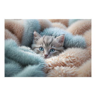 Fluffy Kitten in a Soft Blanket Photo Print