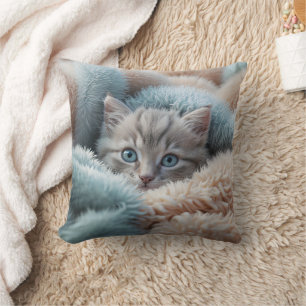 Fluffy Kitten in a Soft Blanket Throw Pillow
