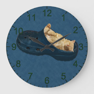 Fluffy Kitten Sleeping In Croc Shoe, Wall Clock