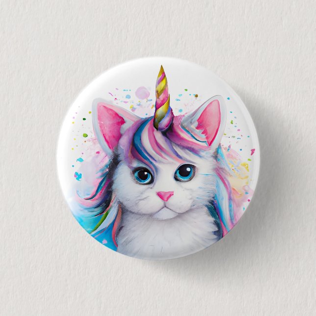 Fluffy Kitten Unicorn 1 Inch Round Button (Front)