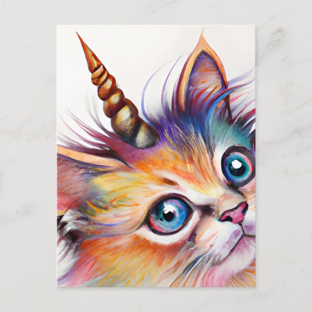 Fluffy Kitten Unicorn Postcard (Front)