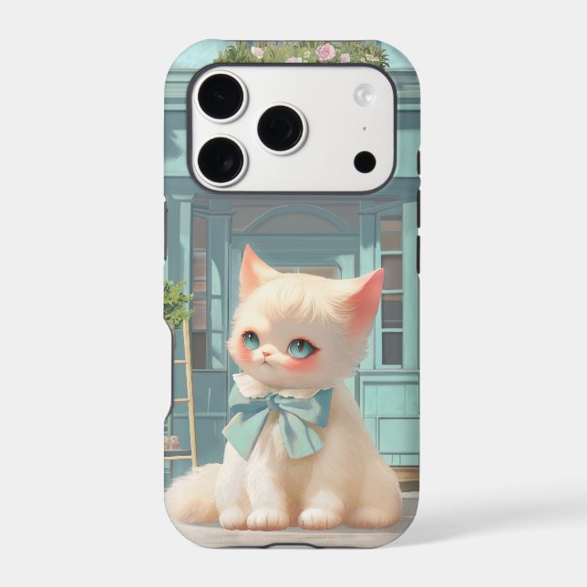 Fluffy Kitten with Blue Bow at Pastry Shop (Back)